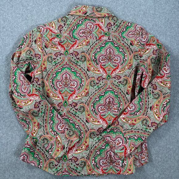 Talbots Colorful Paisley Button Down Shirt Women's 14 Petite Stretch Green Pink - Picture 9 of 9